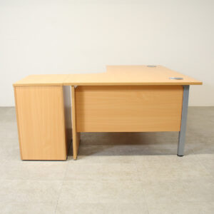 OI Beech R/H 1600mm Crescent Desk with Desk High Pedestal