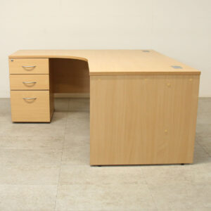 Beech 1600mm L/H Crescent Desk with Fixed Pedestal