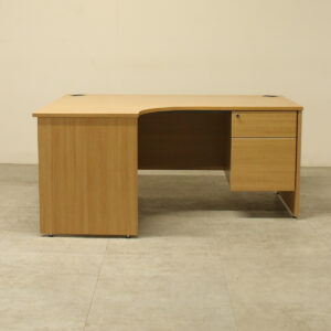 L&P Oak 1600mm L/H Crescent Desk with Fixed 2 Drawer Pedestal