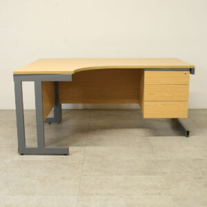 Oak 1600mm L/H Crescent Desk with Fixed Pedestal