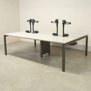 Pod of 4 Straight Soft White 1200mm Desks with Monitor Arms & Power Packs