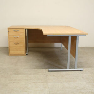 Dams Oak 1600mm L/H Crescent Desk with D/H Pedestal