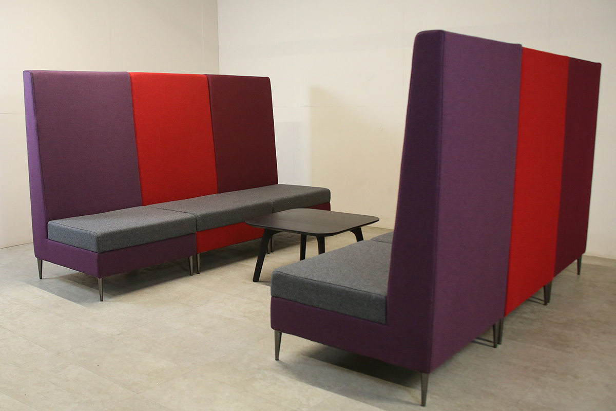 Pair of Burgundy & Grey Single Seat Booths - LOF Office Furniture