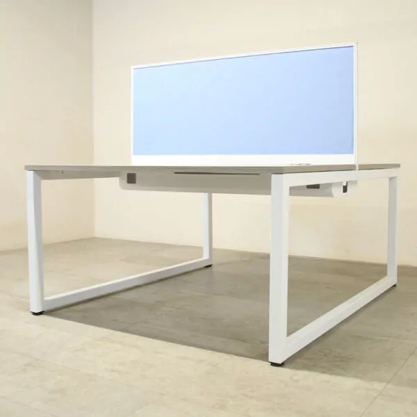 Tangent Pod of 2 Light Walnut 1400mm Straight Desks with D/M Screen & Power/Data - PON940