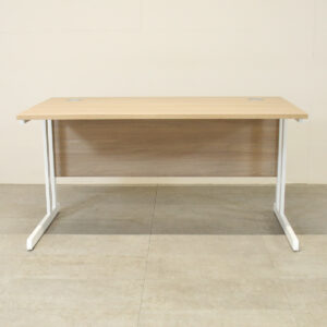 Optima C Cantilever Desk 1400wx800dx720h Amber Oak -White Leg Frame - Brand New