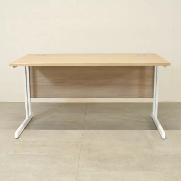 Optima C Cantilever Desk 1400wx800dx720h Amber Oak -White Leg Frame - Brand New