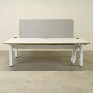 Senator pod of 2 White 1800mm Height Adjustable Desks with Power/Data & Grey D/M Screen- HILL233