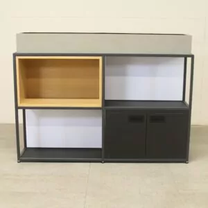 Oak & Black Shelving Unit with D/D Cupboard & Planter - ENV495