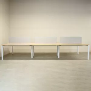 Pod of 6 Straight 1400mm Oak Desks with Grey D/M Screens - LOC145DS