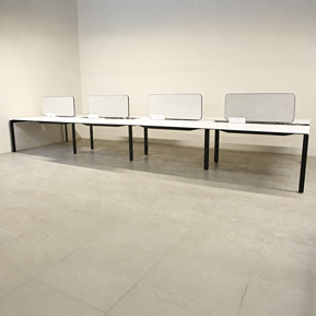Steelcase Frame One Bench Pod of 8 White 1400mm Straight Desks with D/M Screens & Power/USB Charge - LOC217