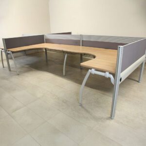 Senator Pod of 6 Autumn Cherry 1770mm Crescent Desks with D/M Screens - CUM021