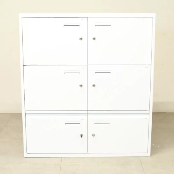 Bank of 6 White Lockers with Optional Oak/Pink Planter - LOC209