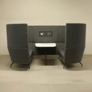 Orangebox CWTCH Grey Booth with Table, Red Trim & Power/Data - LOC344