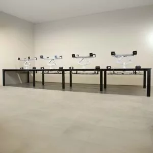 Senator Pod of 8 Black 1400mm Desks with Power Packs & Monitor Arms - LOC350