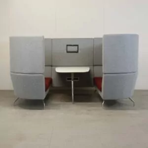 Orangebox Cwtch Grey & Red 4 Person Booth with Table - KGM003