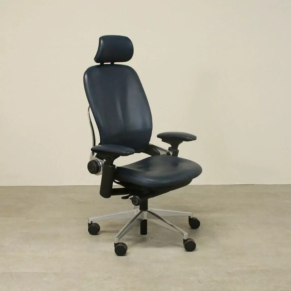 STEELCASE BLUE LEATHER EXECUTIVE OPERATORS CHAIR WITH HEADREST executive
