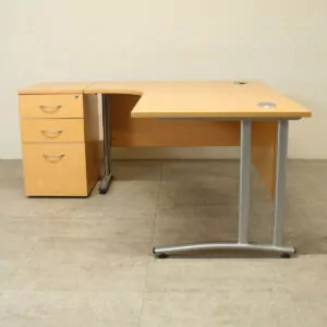 Beech 1600mm L/H Crescent Desk with D/H Pedestal