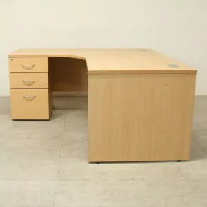 Beech 1600mm L/H Crescent Desk with Fixed Pedestal