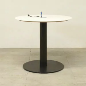 White  800mm diameter Circular Conference Table with Power/Data