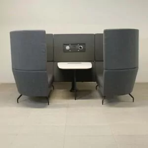 Orangebox CWTCH Grey Booth with Table, Purple Trim & Power/Data - LOC343